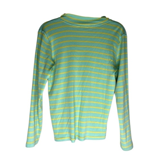L.L. Bean | Aqua and Yellow Striped Quarter-Zip Pullover | Size Medium - Picture 3 of 3